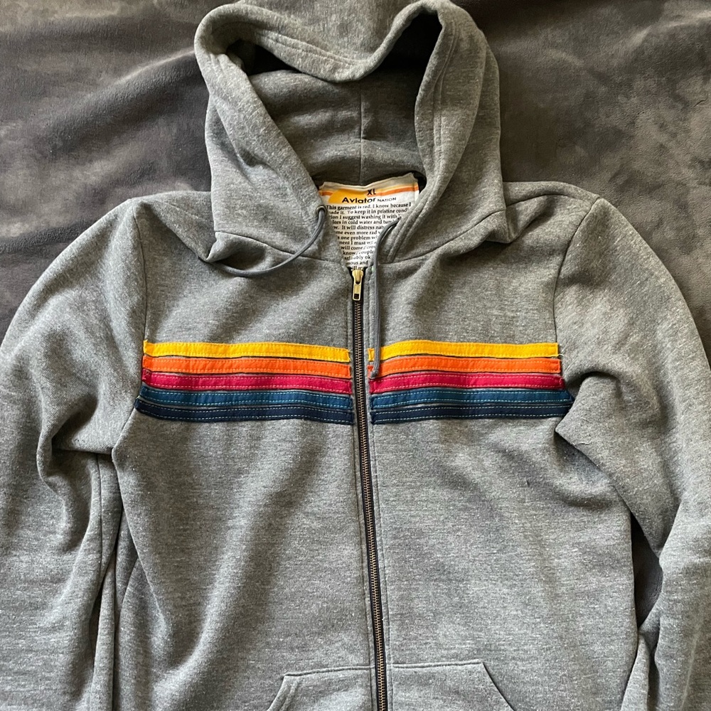Aviator Nation Gray 5 Stripes Hoodie Size XL
